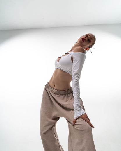 Beige Tie Dye Wide Leg Pants