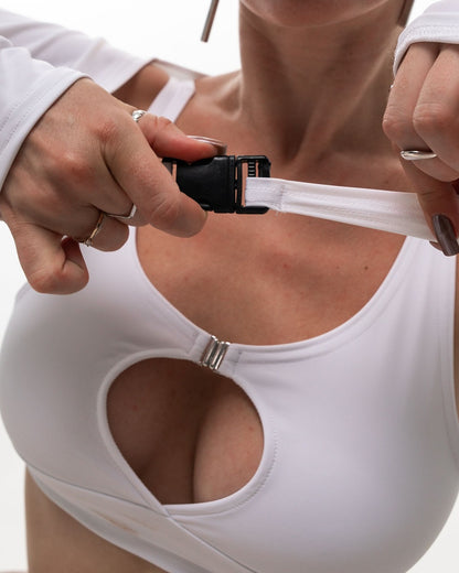 White High Neck Buckle Crop Top