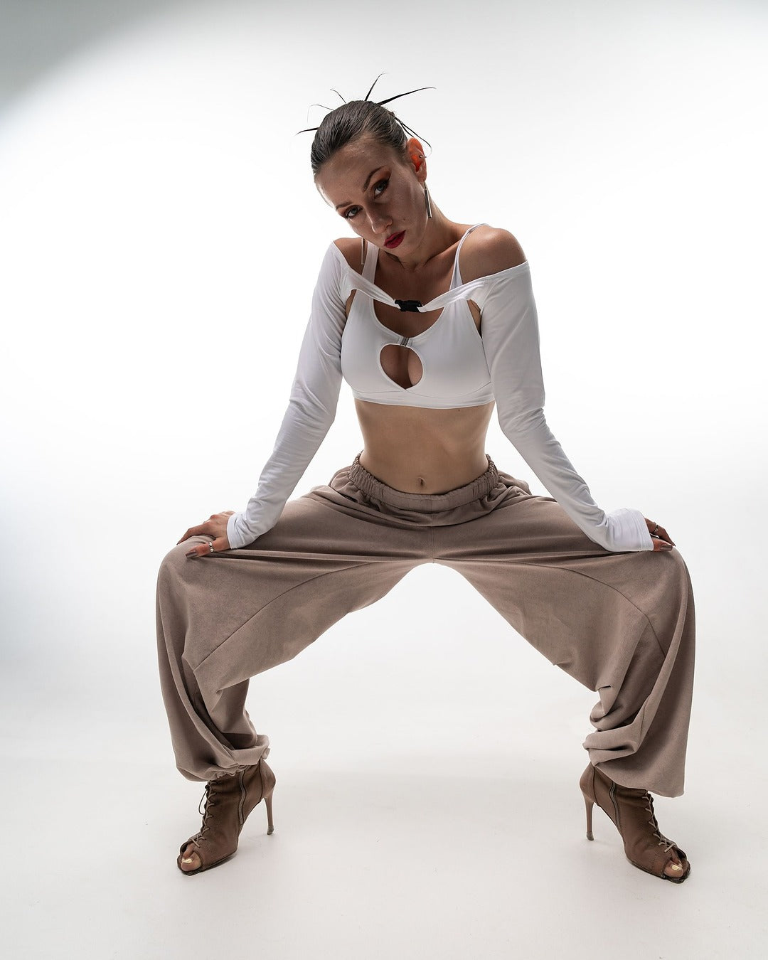 Beige Tie Dye Wide Leg Pants