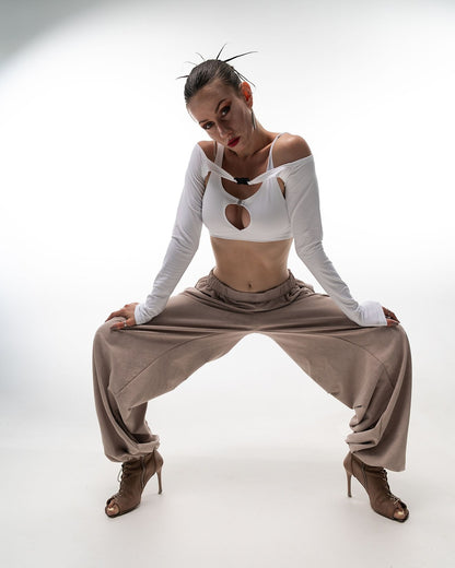 Beige Tie Dye Wide Leg Pants