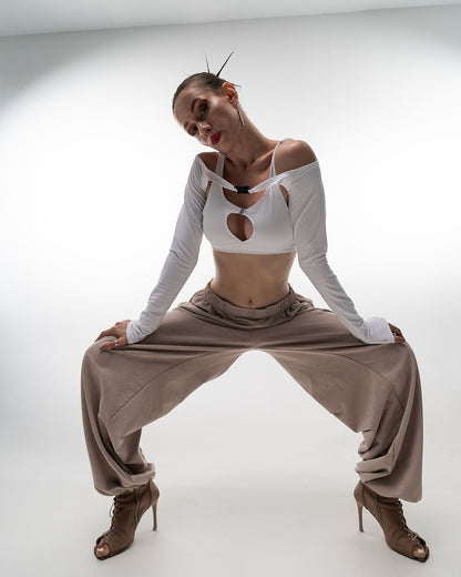 Beige Tie Dye Wide Leg Pants