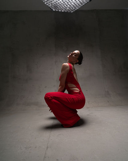 Red Sleeveless Stretch Catsuit