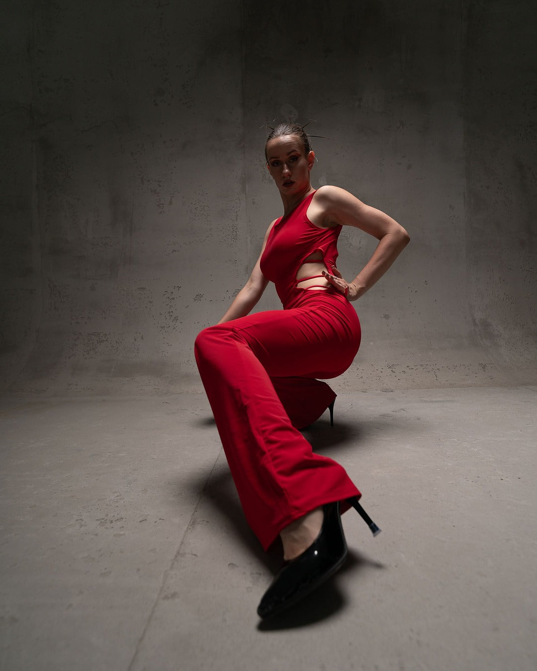 Red Sleeveless Stretch Catsuit