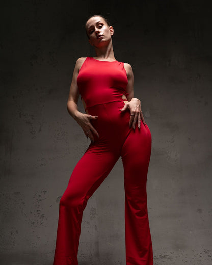 Red Sleeveless Stretch Catsuit