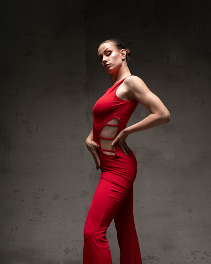 Red Sleeveless Stretch Catsuit