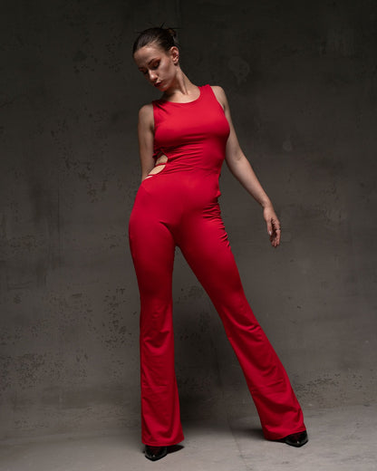 Red Sleeveless Stretch Catsuit