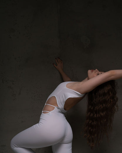 White Stretch Catsuit with Slim Straps