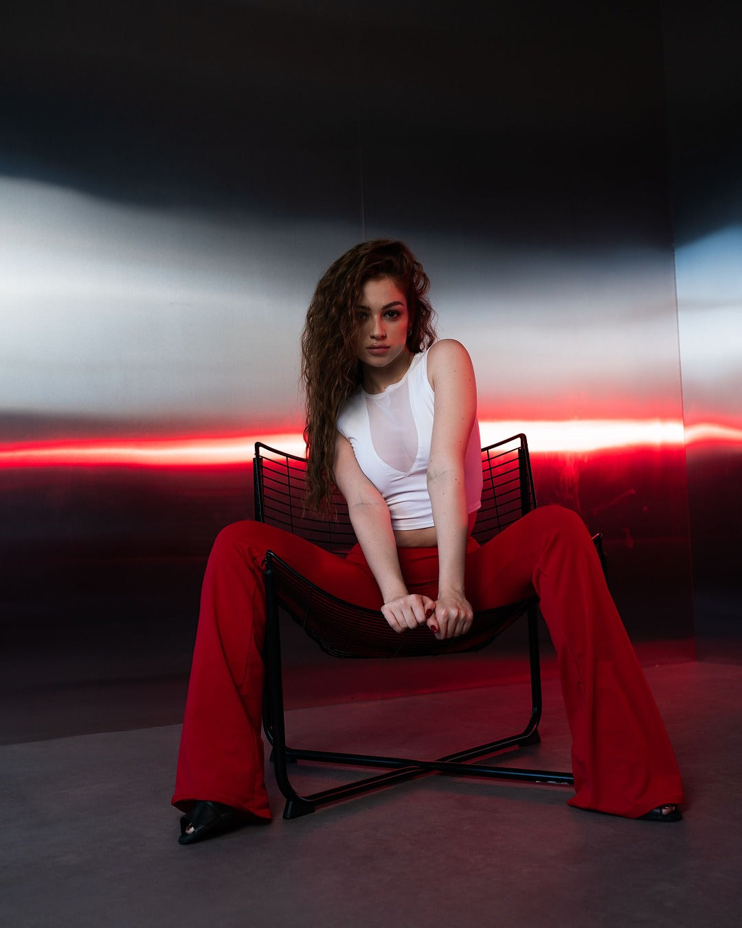 Red High Waist Stretch Pants