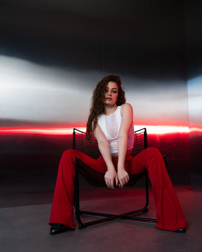 Red High Waist Stretch Pants