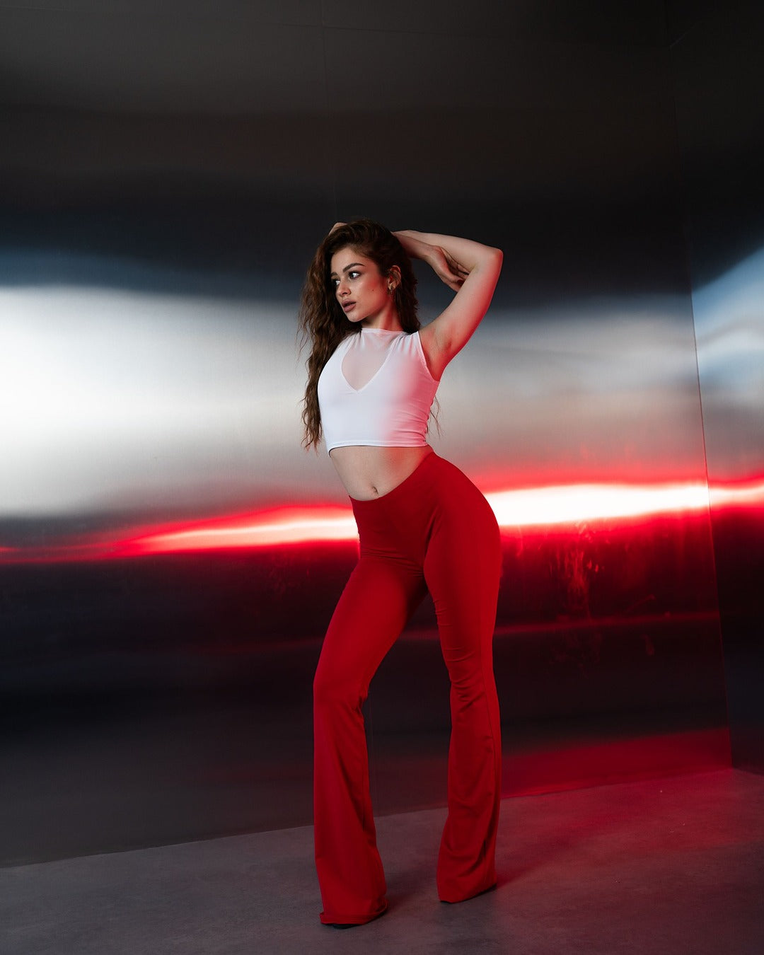 Red High Waist Stretch Pants