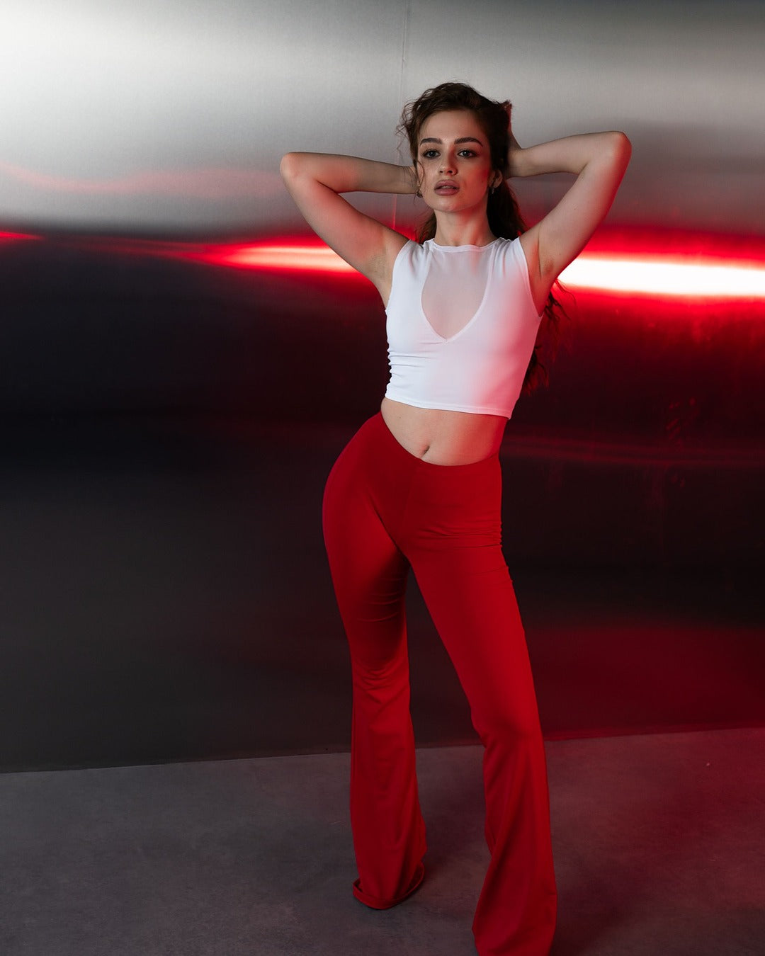 Red High Waist Stretch Pants