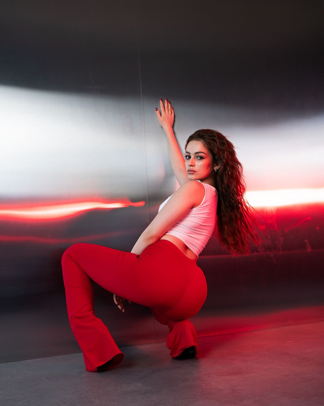 Red High Waist Stretch Pants