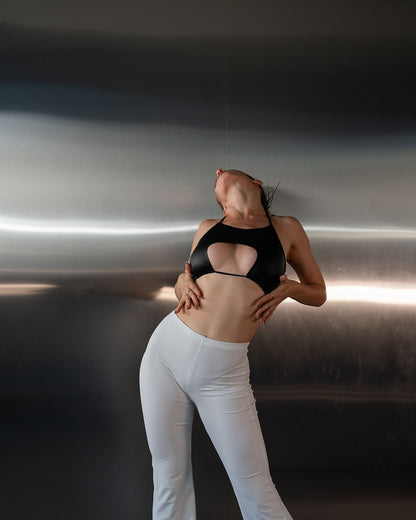 Black Matte Faux Leather Crop Top