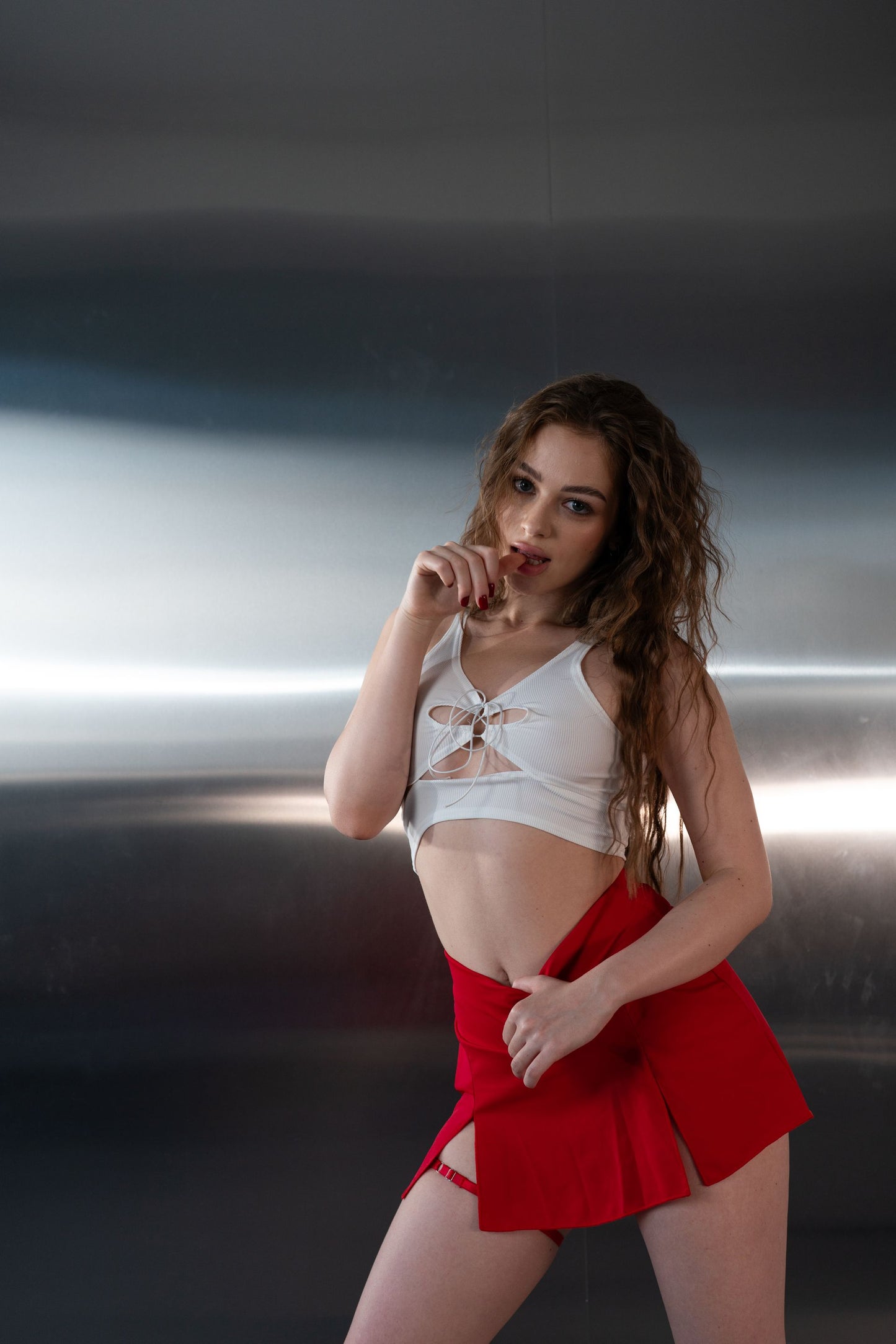 Red Mini Skort with Matching Stitching