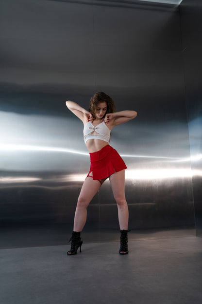 Red Mini Skort with Matching Stitching