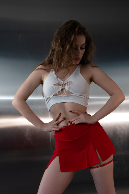 Red Mini Skort with Matching Stitching