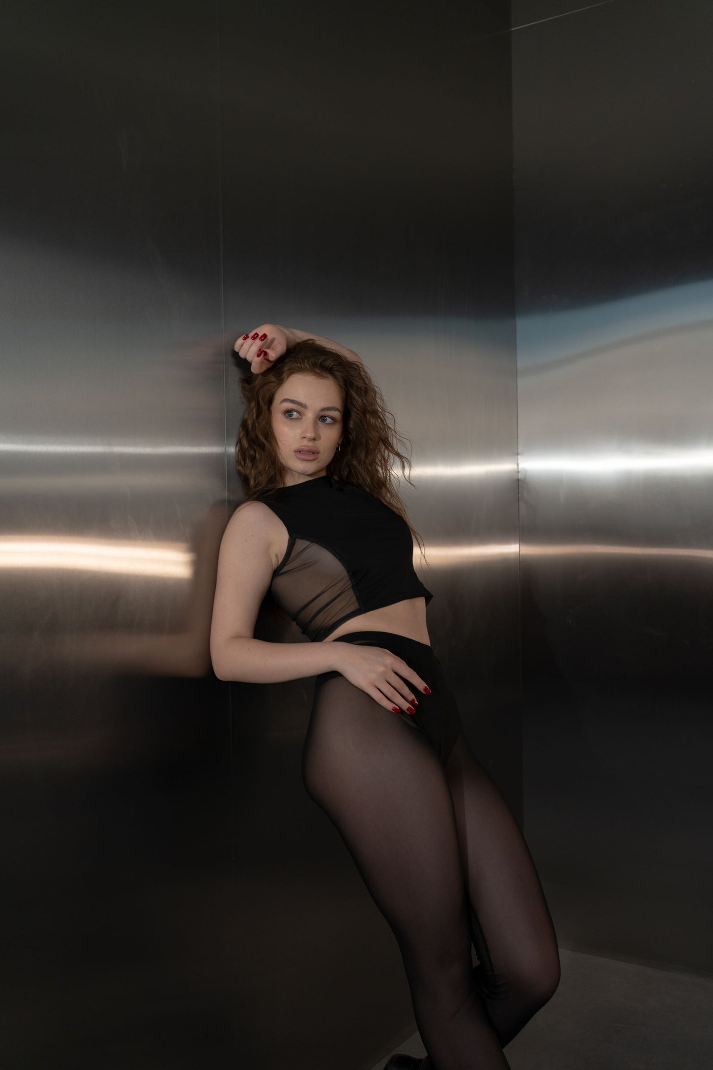 Black Matte Crop Top with Mesh Back