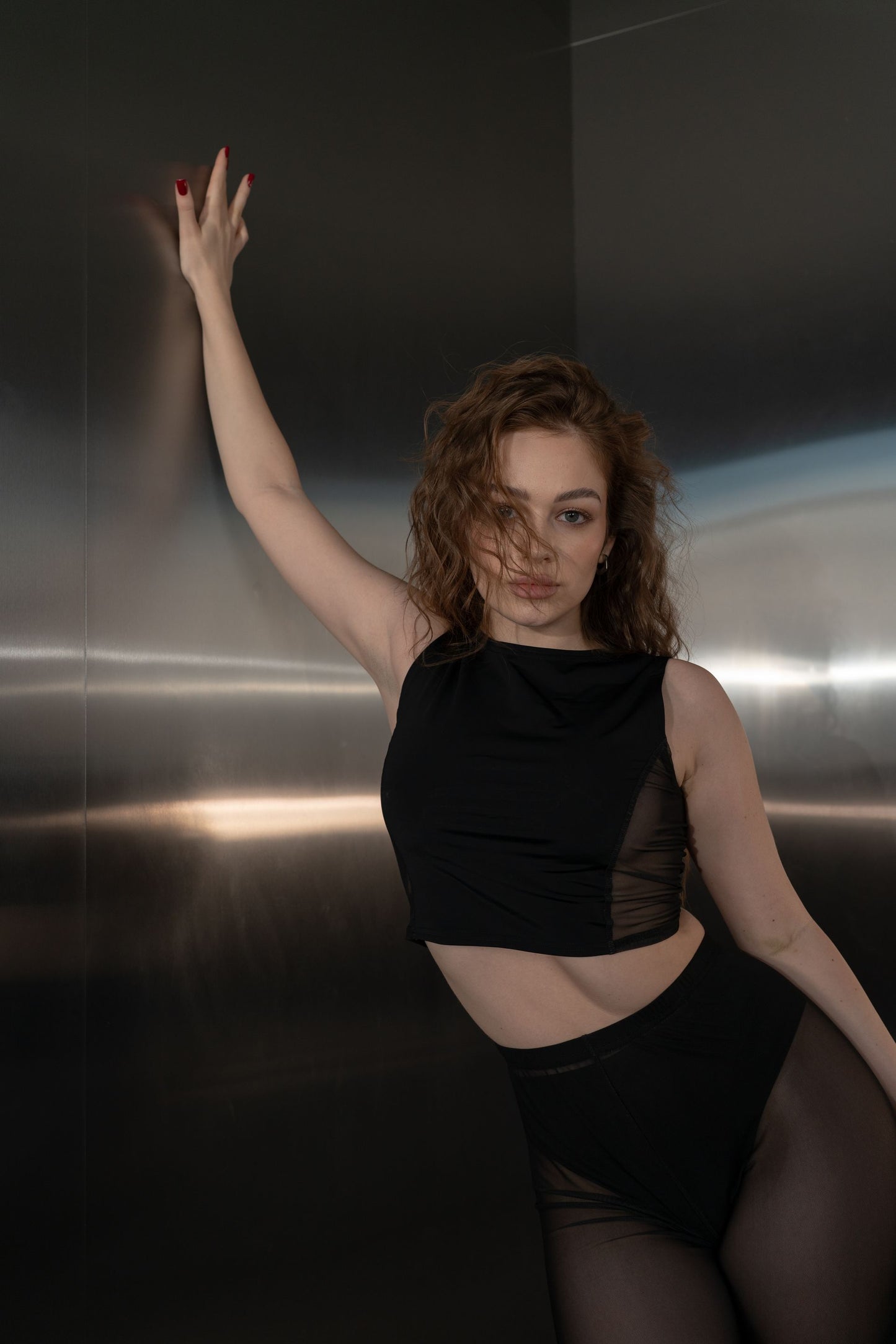 Black Matte Crop Top with Mesh Back