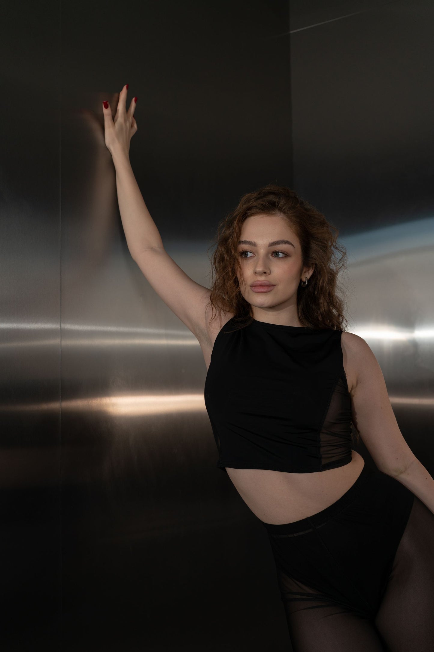 Black Matte Crop Top with Mesh Back