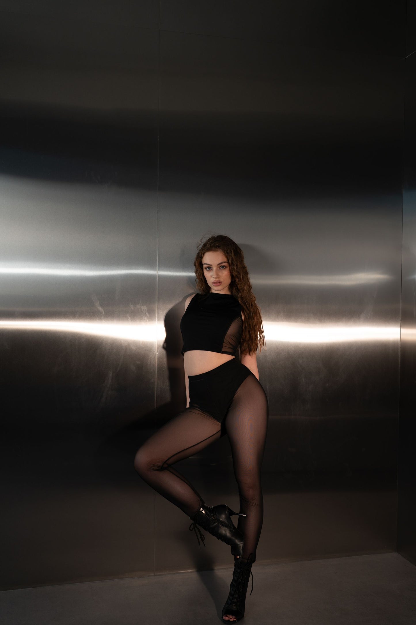 Black Matte Crop Top with Mesh Back