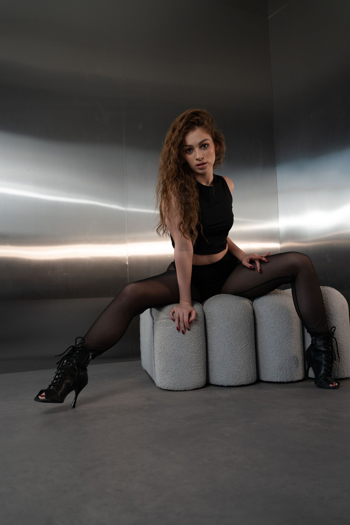 Black Matte Crop Top with Mesh Back