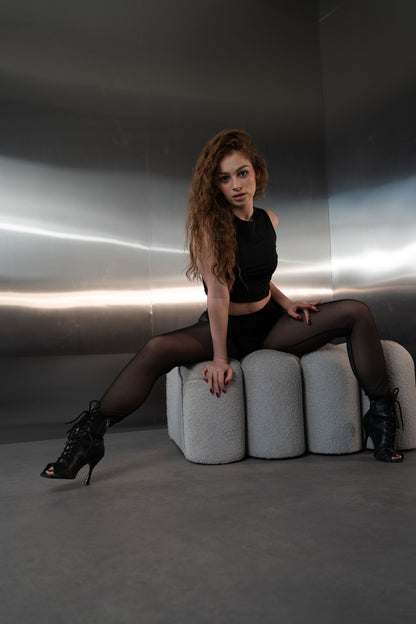 Black Matte Crop Top with Mesh Back