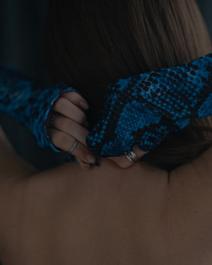 Blue Snake Print Fingerless Sleeves
