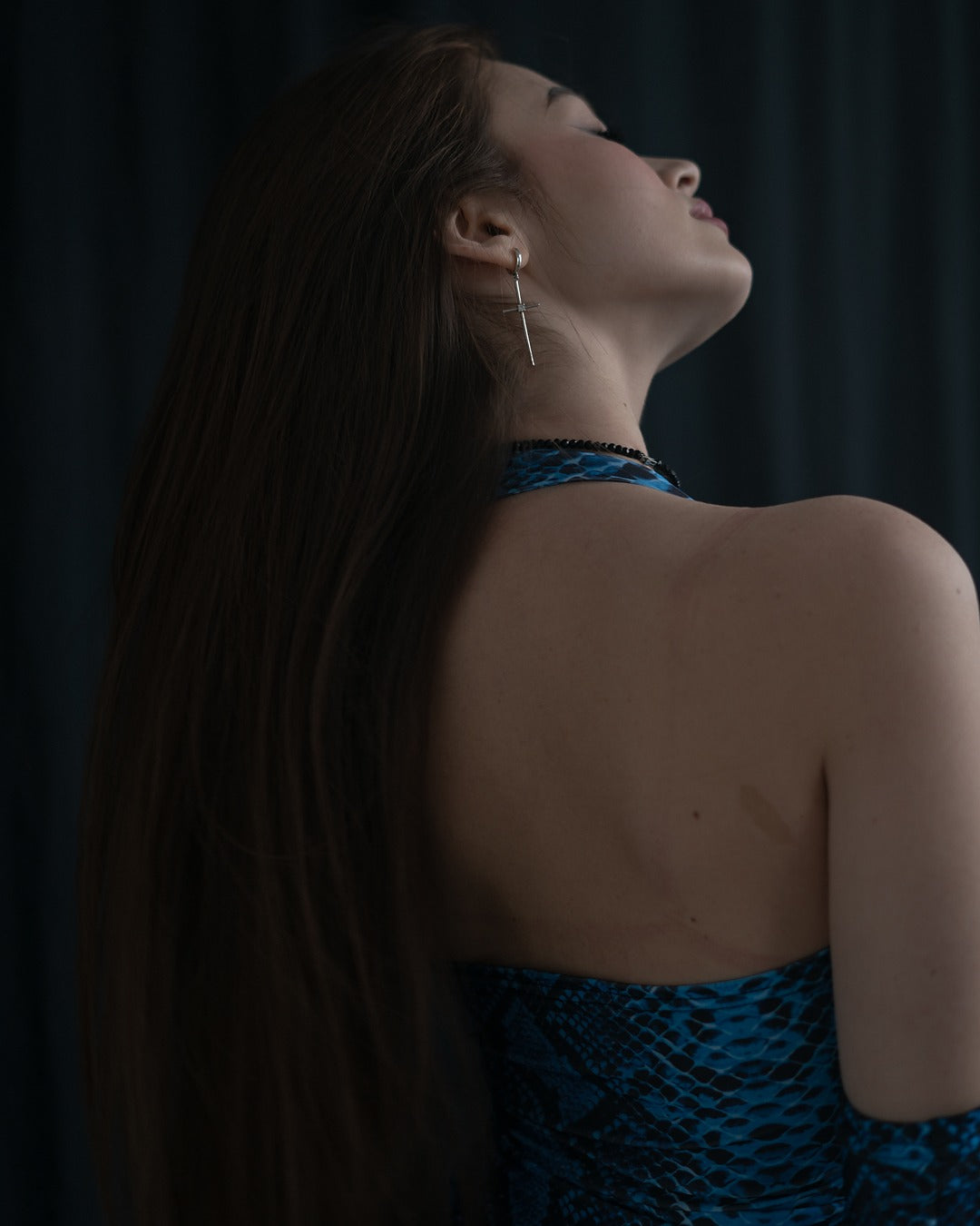 Blue Snake Print Bodysuit with Gloves