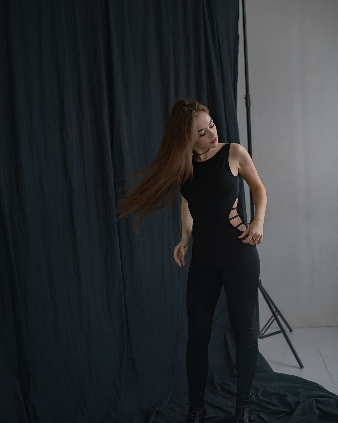 Black Sleeveless Stretch Leggins Backless Catsuit