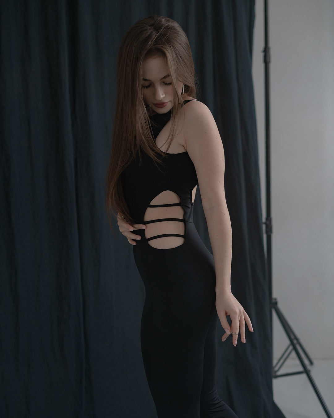 Black Sleeveless Stretch Leggins Backless Catsuit