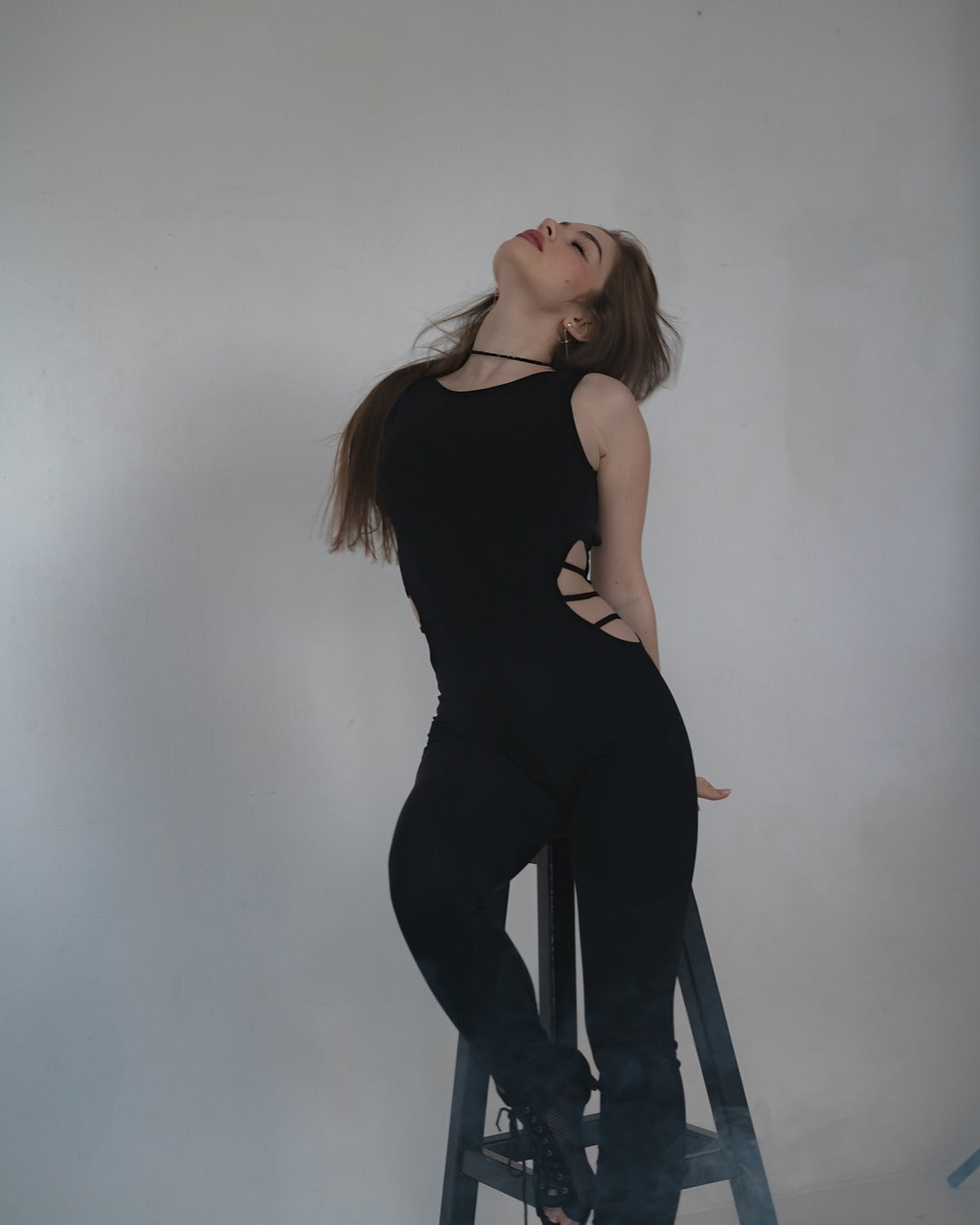 Black Sleeveless Stretch Leggins Backless Catsuit