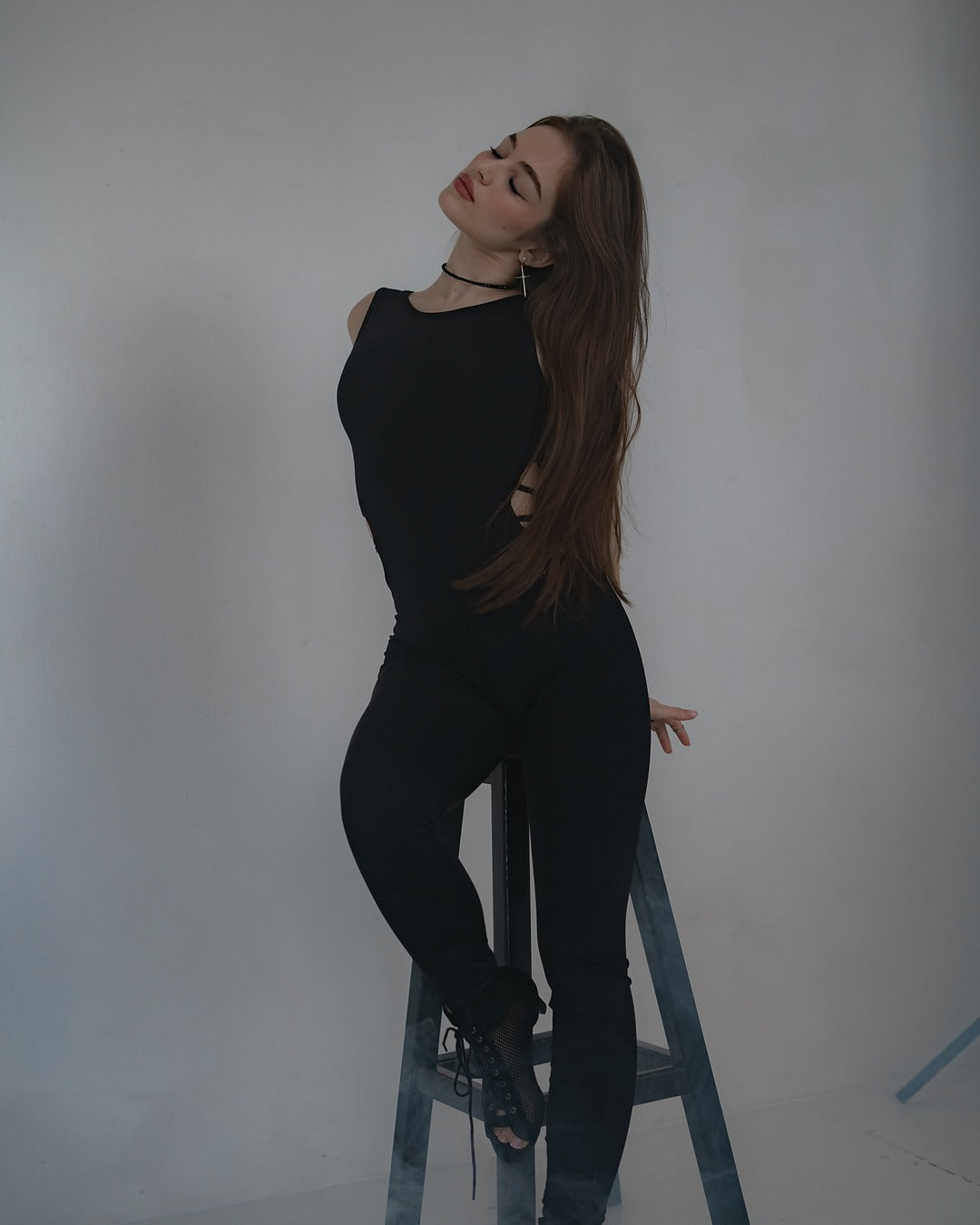 Black Sleeveless Stretch Leggins Backless Catsuit