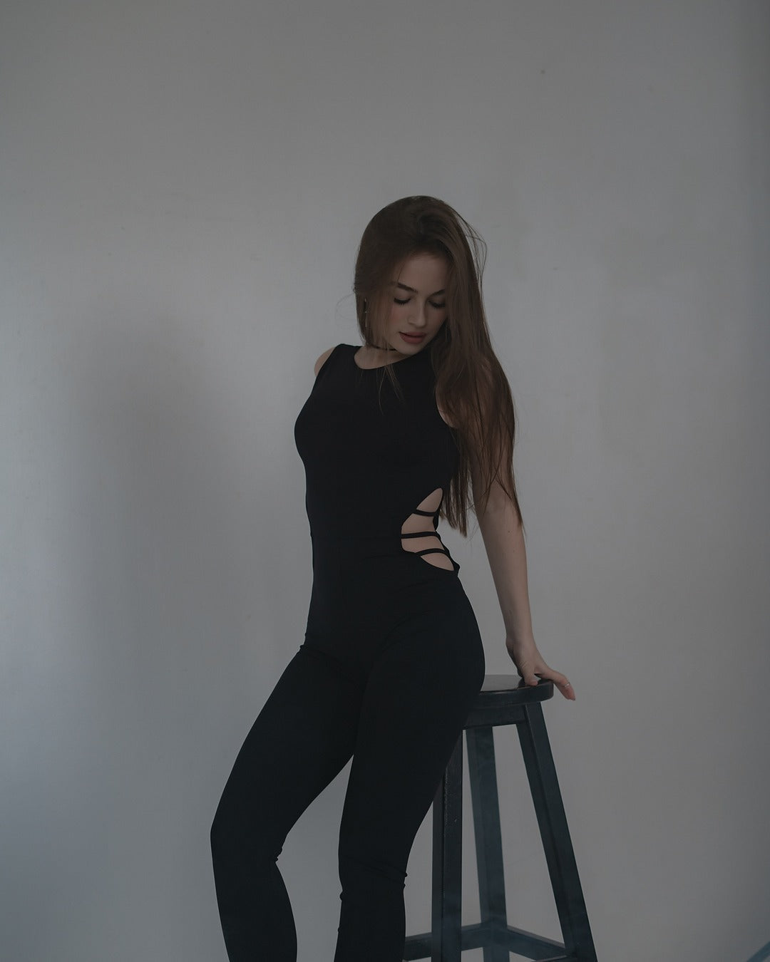 Black Sleeveless Stretch Leggins Backless Catsuit