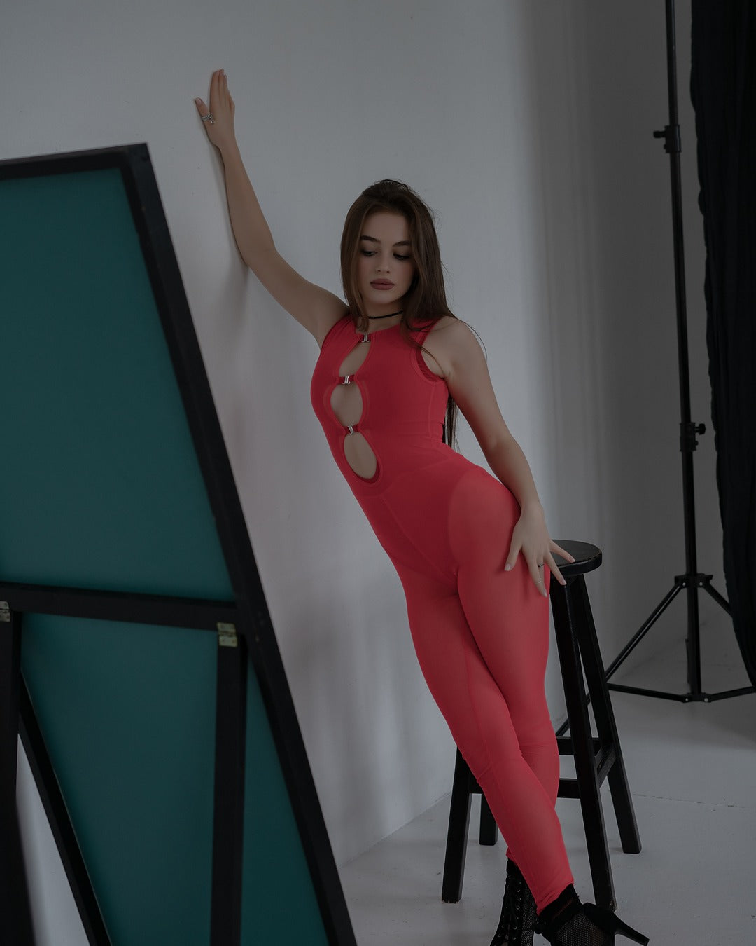 Red Sheer Mesh Jumpsuit