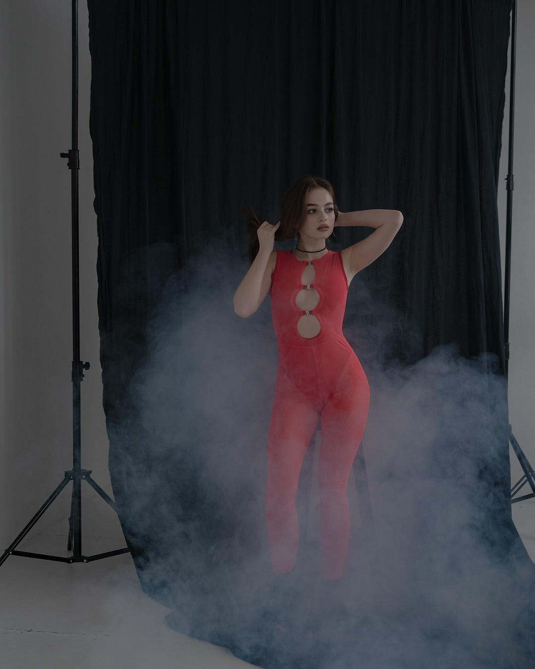 Red Sheer Mesh Jumpsuit