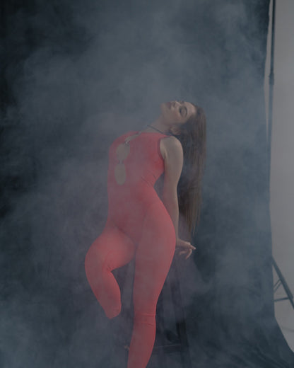 Red Sheer Mesh Jumpsuit