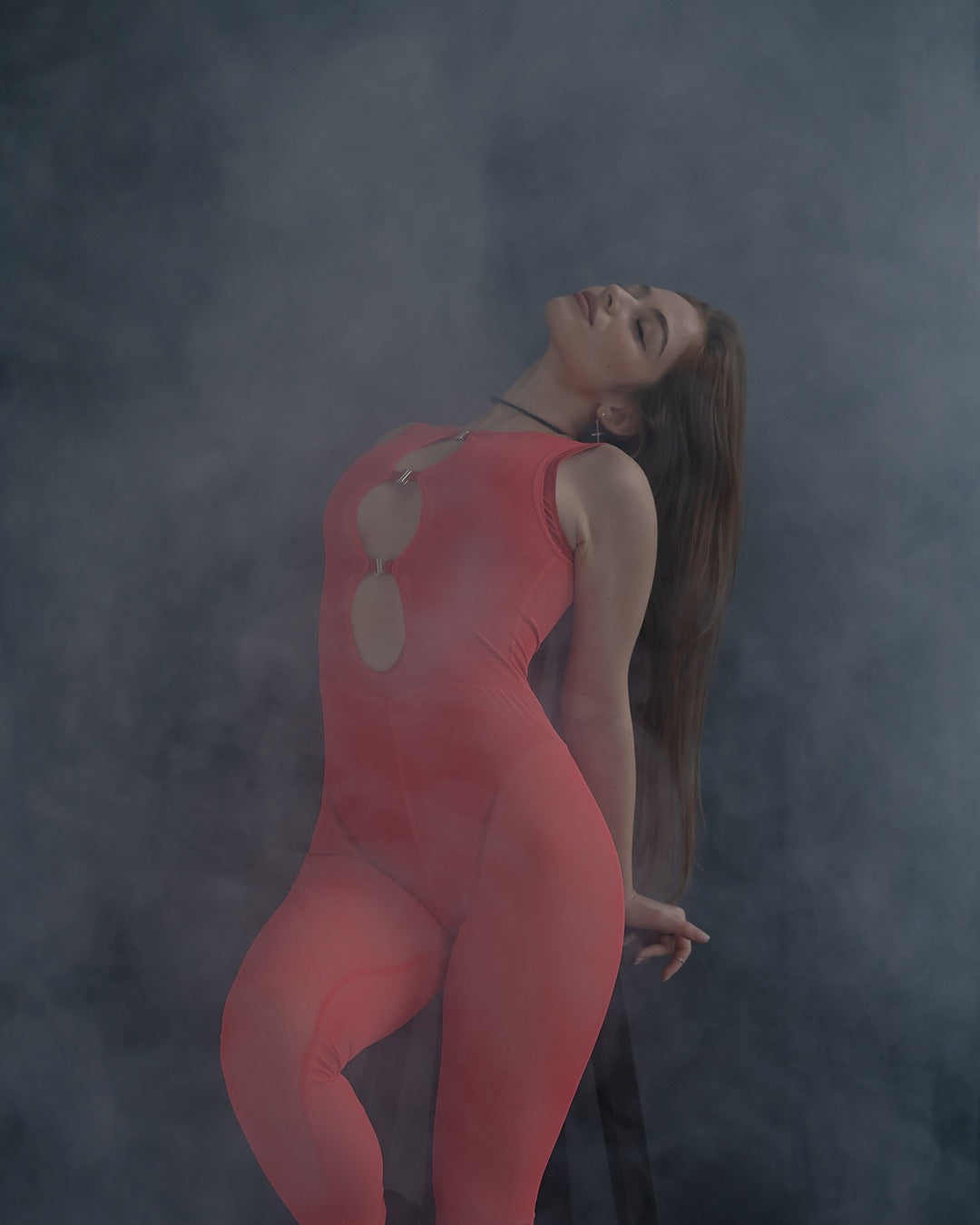 Red Sheer Mesh Jumpsuit