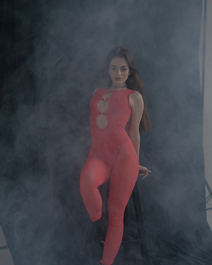 Red Sheer Mesh Jumpsuit