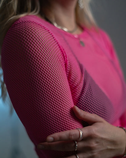Pink Mesh Long Sleeve Crop Top