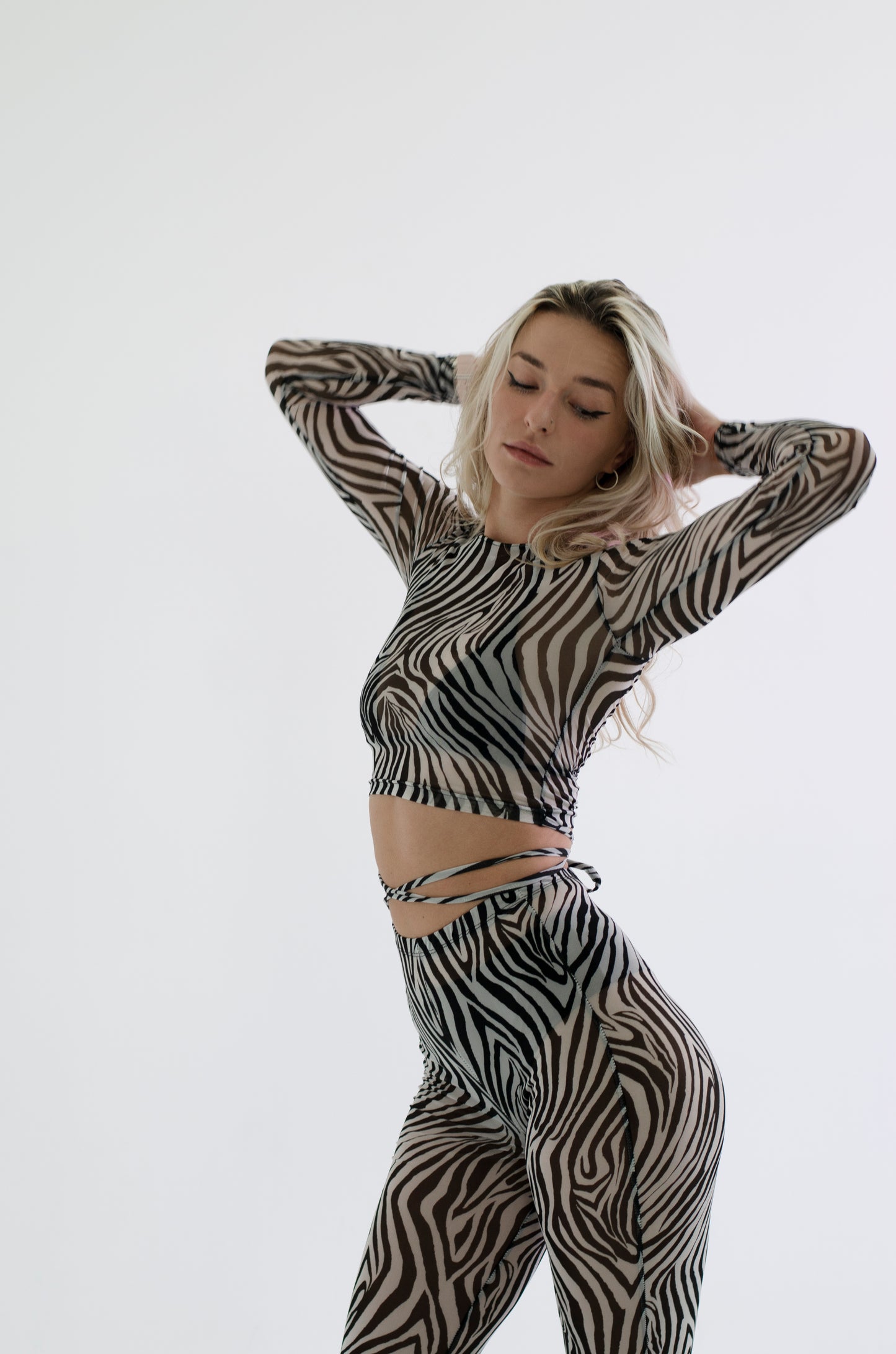 Zebra Mesh Long Sleeve Crop Top