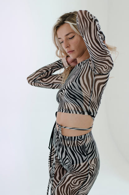 Zebra Mesh Long Sleeve Crop Top
