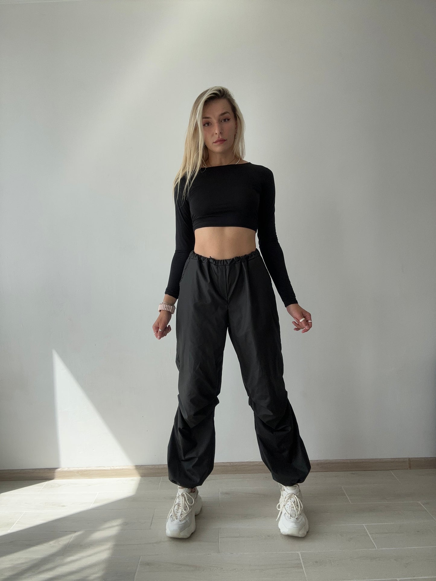Black Cargo Wide Leg Pants