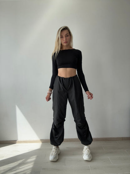 Black Cargo Wide Leg Pants