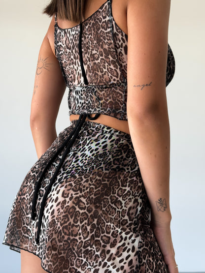 Beige Leopard Mesh Strappy Crop Top
