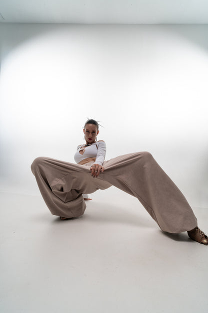 Beige Tie Dye Wide Leg Pants