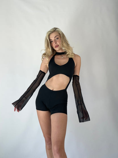 Black Open Back Pole Dance Catsuit