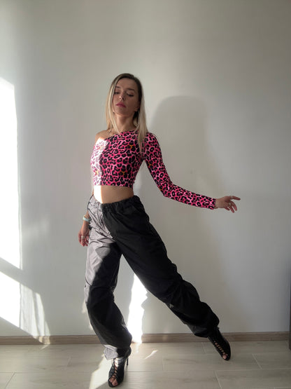 Hot Pink Leopard One Shoulder Top