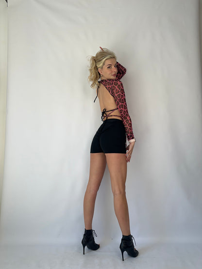 Pink Leopard Mesh Open Back Crop Top