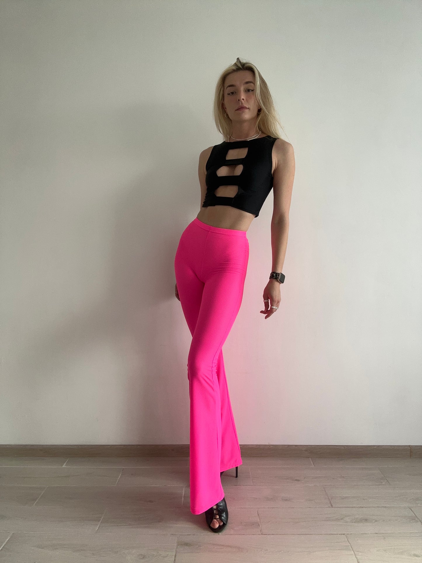 Hot Pink Neon Mesh Flared Pants