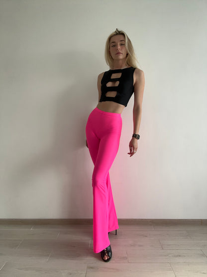 Hot Pink Neon Mesh Flared Pants